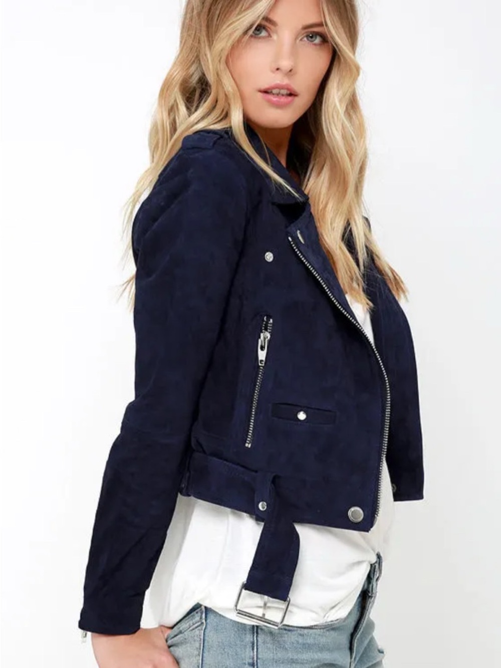 Blank NYC Navy Suede Moto Jacket - Women